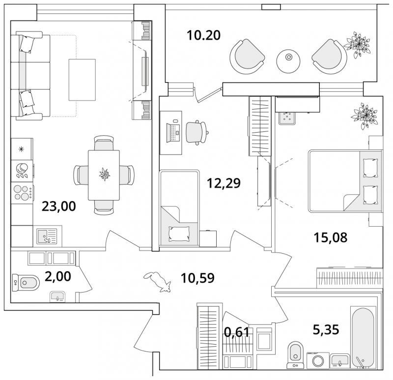 1-комнатная квартира (Студия) в ЖК Дзен-кварталы на 5 этаже в 1 секции. Сдача в 1 кв. 2026 г.