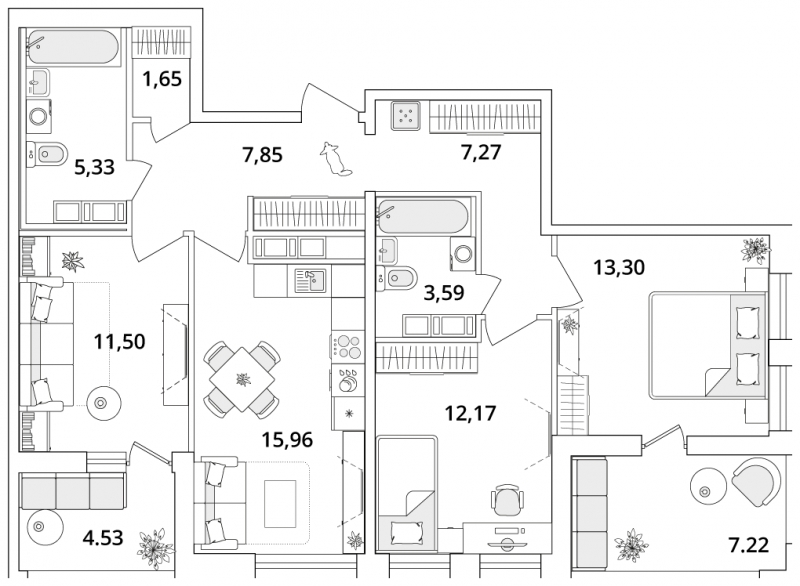 4-комнатная квартира с отделкой в ЖК Дзен-кварталы на 18 этаже в 1 секции. Сдача в 3 кв. 2026 г.