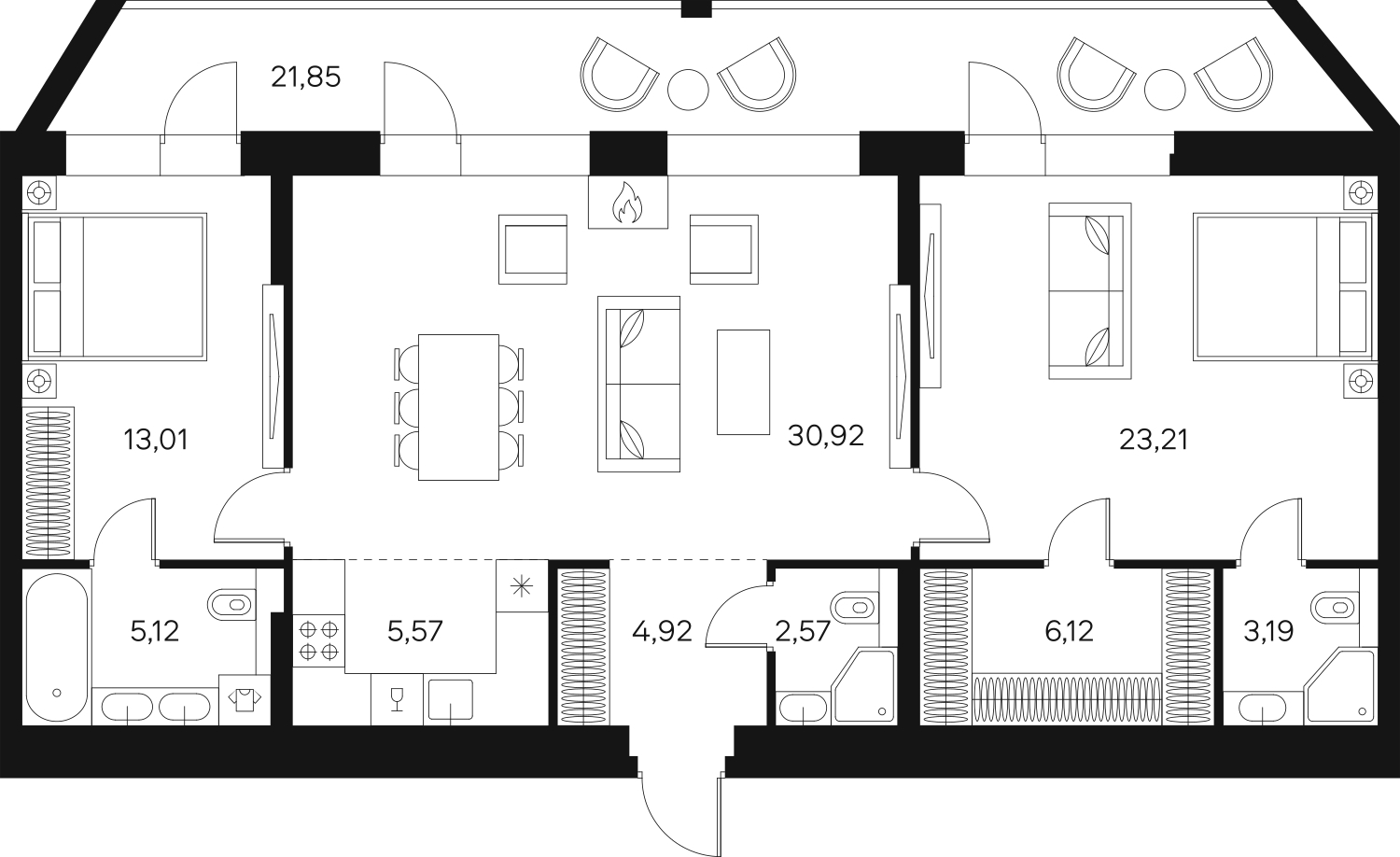 3-комнатная квартира с отделкой в ЖК Октябрьский на Туре на 11 этаже в 6 секции. Сдача в 2 кв. 2026 г.
