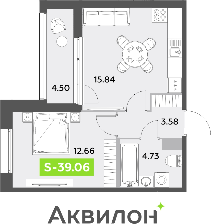 2-комнатная квартира с отделкой в ЖК Октябрьский на Туре на 15 этаже в 1 секции. Сдача в 2 кв. 2025 г.