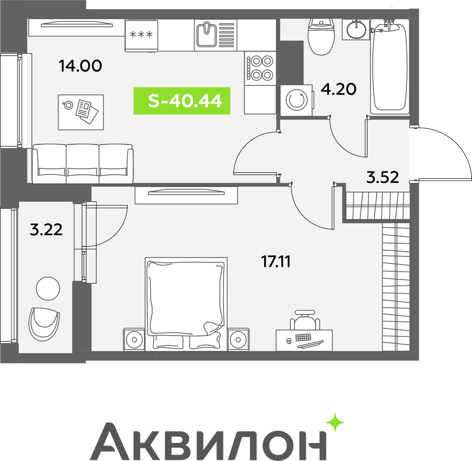 2-комнатная квартира с отделкой в ЖК Октябрьский на Туре на 4 этаже в 1 секции. Сдача в 2 кв. 2025 г.