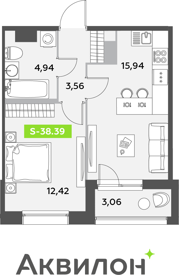 2-комнатная квартира с отделкой в ЖК Октябрьский на Туре на 6 этаже в 2 секции. Сдача в 2 кв. 2025 г.