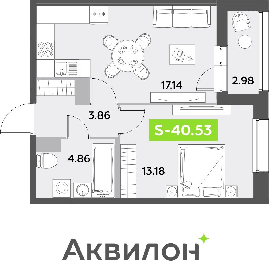 1-комнатная квартира с отделкой в ЖК Октябрьский на Туре на 2 этаже в 1 секции. Сдача в 2 кв. 2026 г.