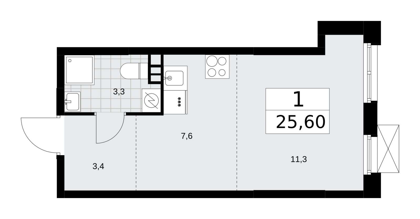 1-комнатная квартира в ЖК Скандинавия на 4 этаже в 3 секции. Сдача в 3 кв. 2025 г.