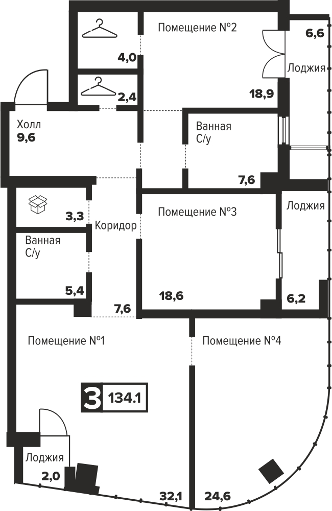 3-комнатная квартира с отделкой в ЖК Октябрьский на Туре на 3 этаже в 2 секции. Сдача в 2 кв. 2026 г.