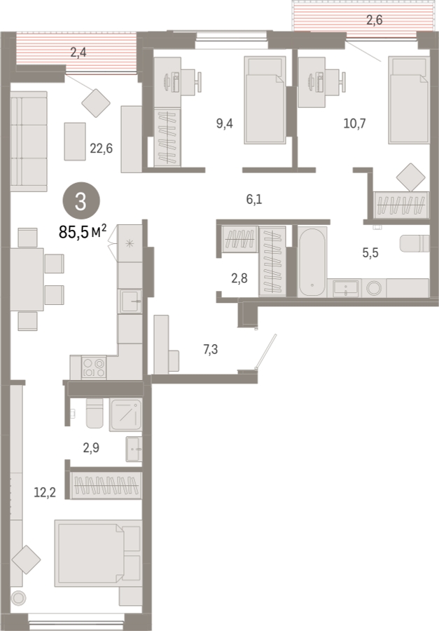 3-комнатная квартира с отделкой в ЖК На Гастелло на 16 этаже в 3 секции. Сдача в 1 кв. 2024 г.