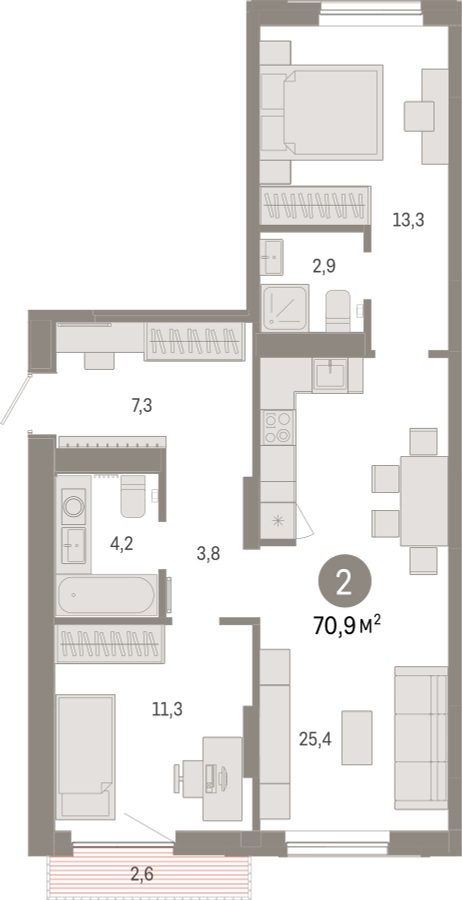 1-комнатная квартира в ЖК Дзен-кварталы на 5 этаже в 3 секции. Сдача в 1 кв. 2026 г.