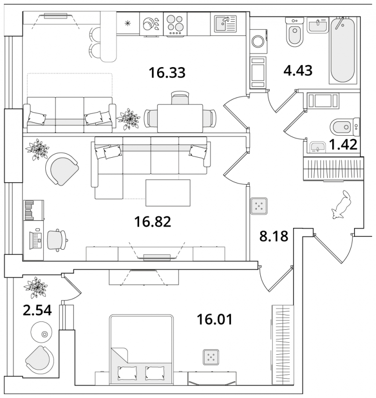 2-комнатная квартира с отделкой в ЖК На Гастелло на 9 этаже в 1 секции. Сдача в 1 кв. 2024 г.
