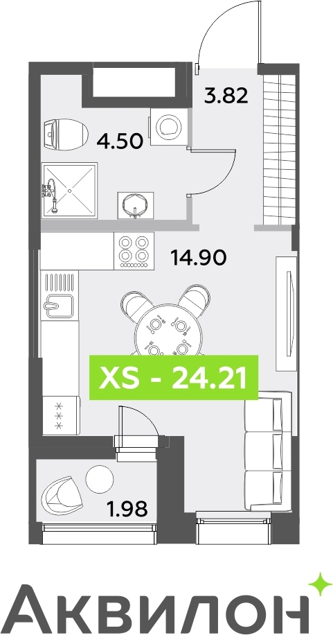1-комнатная квартира (Студия) с отделкой в ЖК На Гастелло на 8 этаже в 3 секции. Сдача в 1 кв. 2024 г.