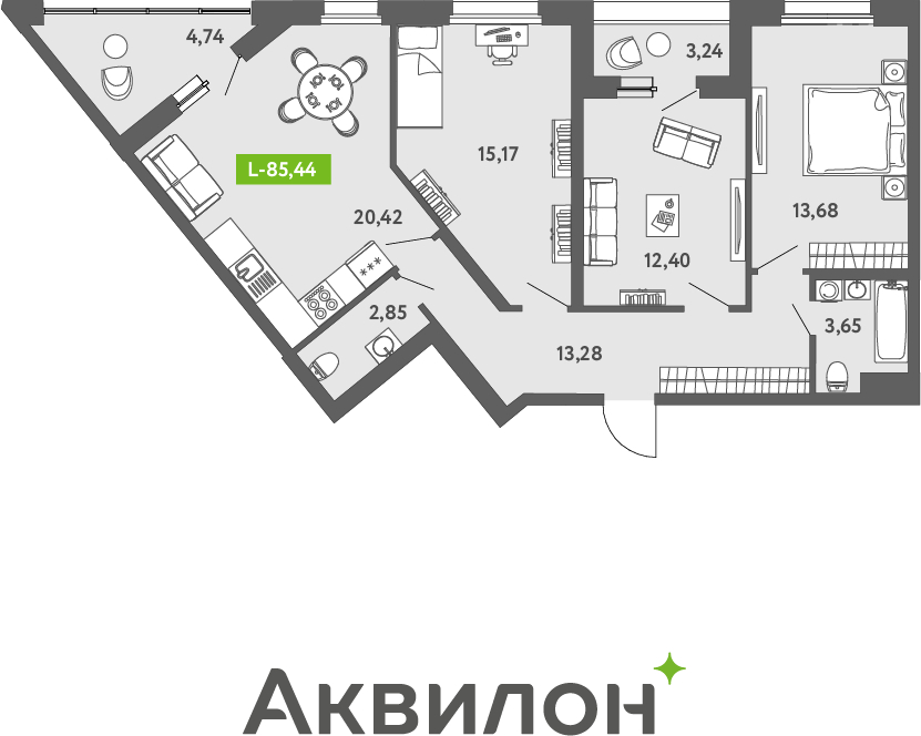 1-комнатная квартира с отделкой в ЖК Октябрьский на Туре на 13 этаже в 1 секции. Сдача в 2 кв. 2025 г.