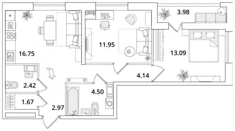 1-комнатная квартира в ЖК Дзен-кварталы на 9 этаже в 3 секции. Сдача в 1 кв. 2026 г.