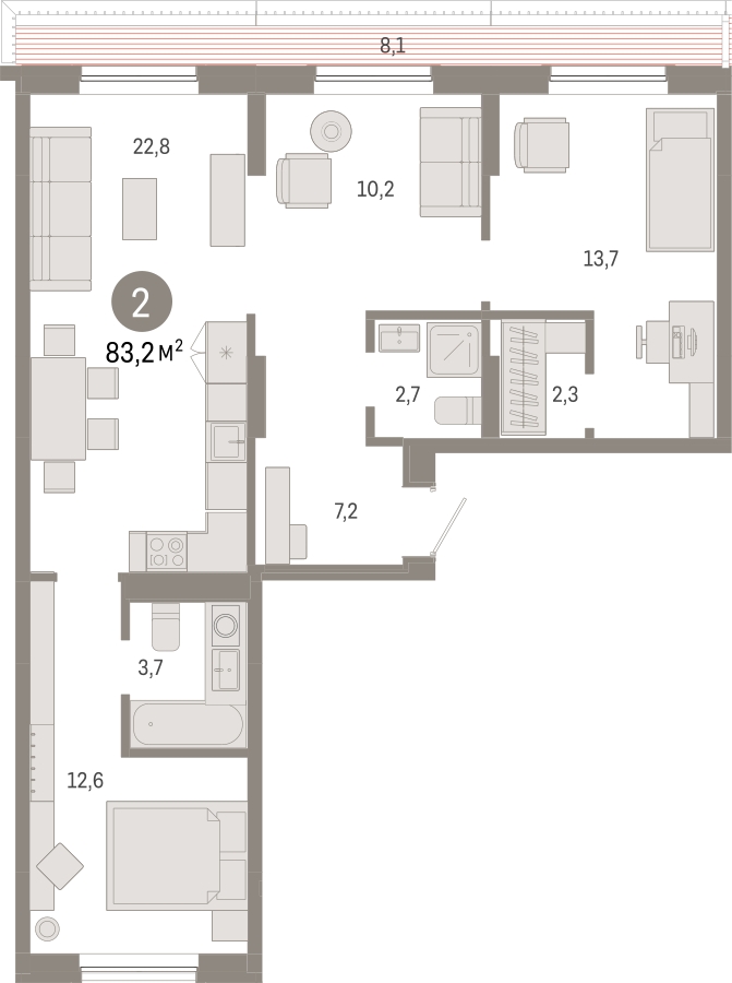 1-комнатная квартира (Студия) с отделкой в ЖК Октябрьский на Туре на 15 этаже в 1 секции. Сдача в 2 кв. 2025 г.