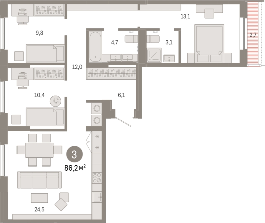 3-комнатная квартира с отделкой в ЖК Дзен-кварталы на 7 этаже в 4 секции. Сдача в 3 кв. 2026 г.