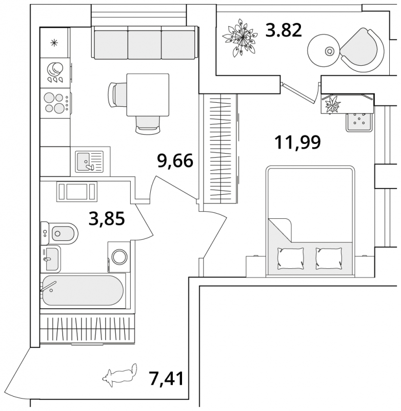 1-комнатная квартира (Студия) с отделкой в ЖК Октябрьский на Туре на 19 этаже в 1 секции. Сдача в 2 кв. 2025 г.