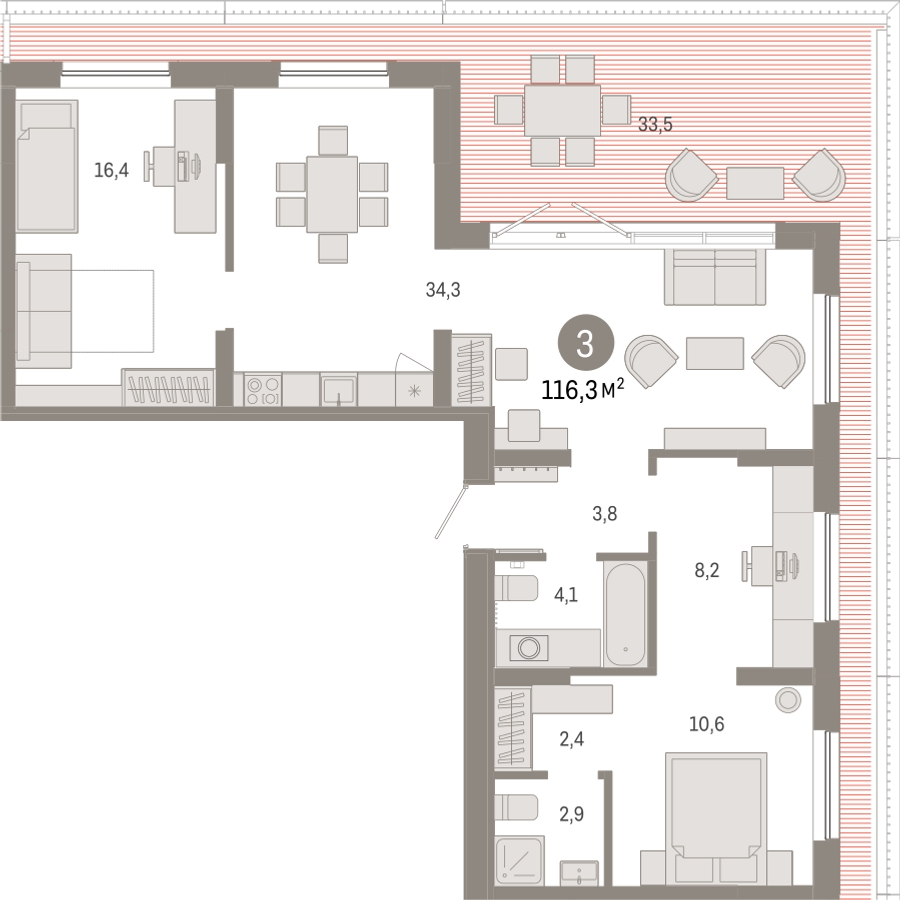 2-комнатная квартира с отделкой в ЖК Октябрьский на Туре на 2 этаже в 1 секции. Сдача в 2 кв. 2025 г.