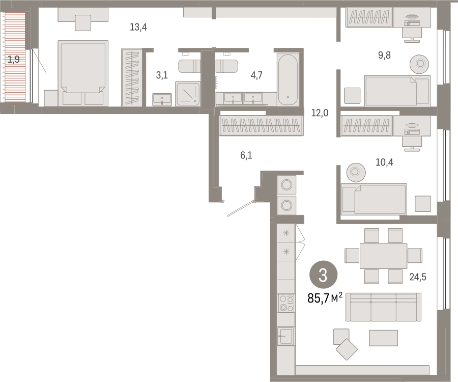 1-комнатная квартира с отделкой в ЖК Октябрьский на Туре на 4 этаже в 6 секции. Сдача в 2 кв. 2026 г.