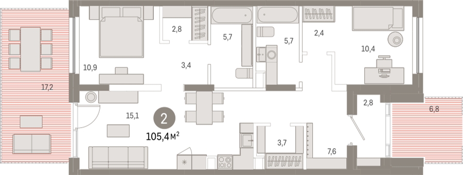 3-комнатная квартира с отделкой в ЖК Октябрьский на Туре на 1 этаже в 3 секции. Сдача в 2 кв. 2026 г.
