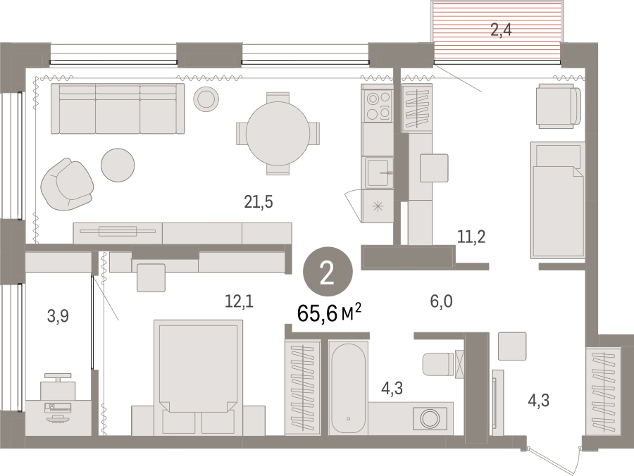 1-комнатная квартира с отделкой в ЖК Тринити-2 на 23 этаже в 1 секции. Сдача в 3 кв. 2023 г.