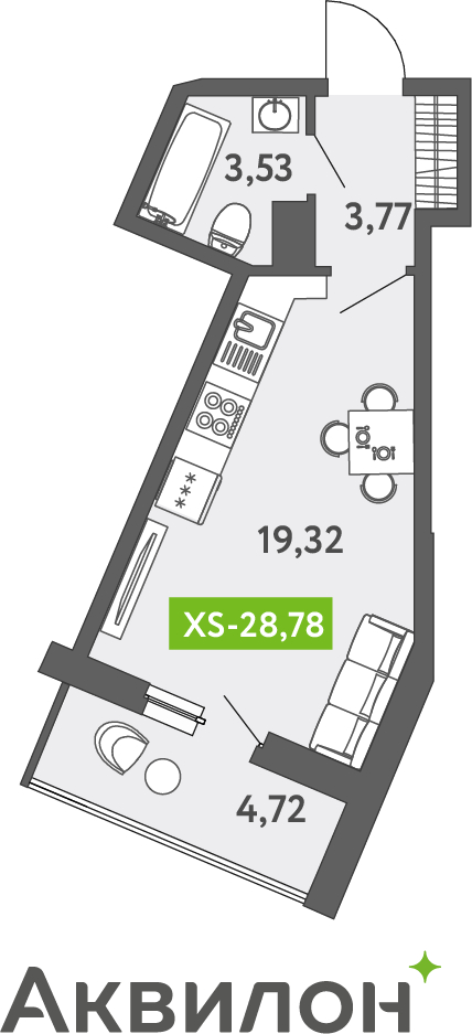 1-комнатная квартира (Студия) с отделкой в ЖК Октябрьский на Туре на 12 этаже в 3 секции. Сдача в 2 кв. 2025 г.