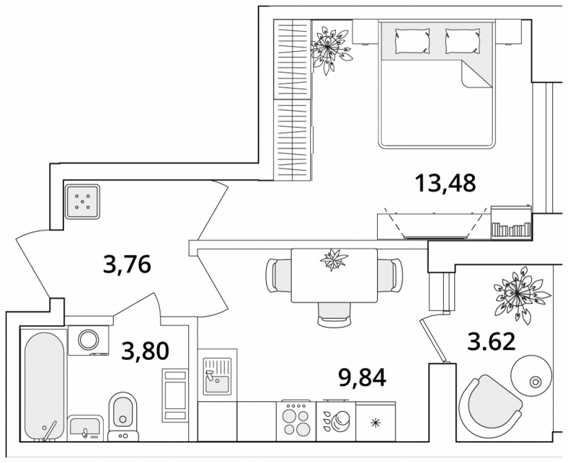 1-комнатная квартира в ЖК М_5 на 7 этаже в 1 секции. Сдача в 2 кв. 2025 г.