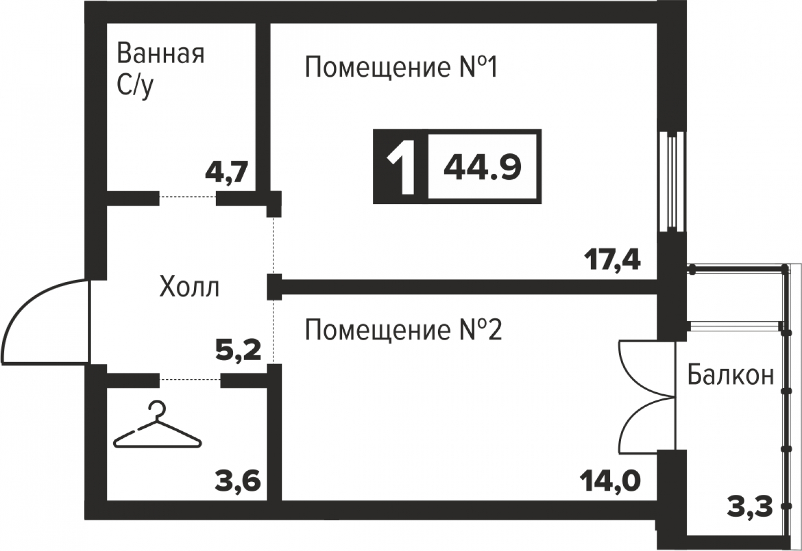 3-комнатная квартира в ЖК М_5 на 7 этаже в 1 секции. Сдача в 3 кв. 2025 г.