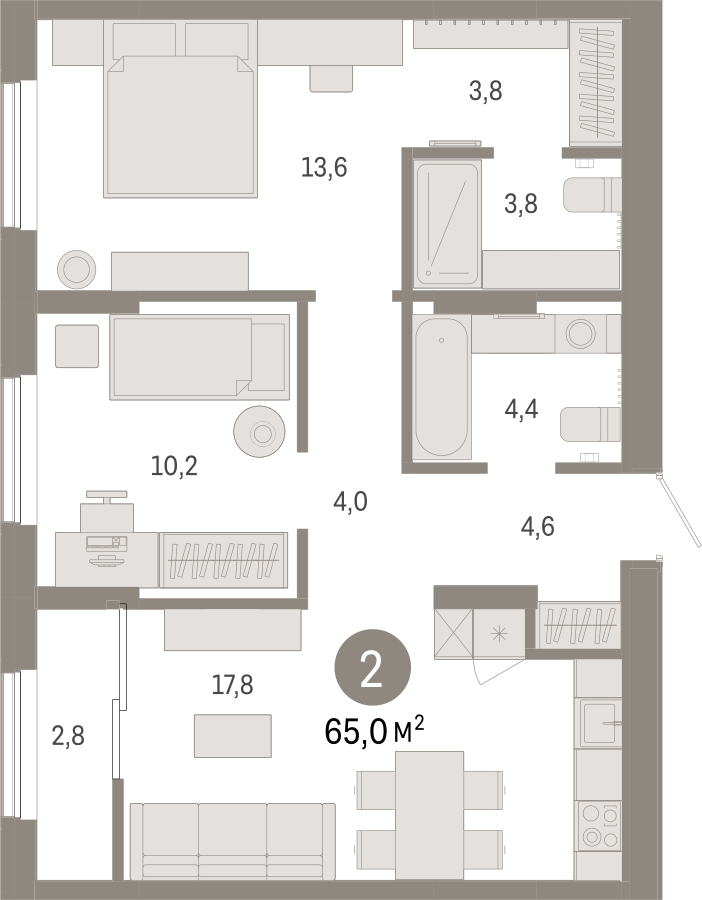 1-комнатная квартира в ЖК М_5 на 7 этаже в 1 секции. Сдача в 2 кв. 2025 г.