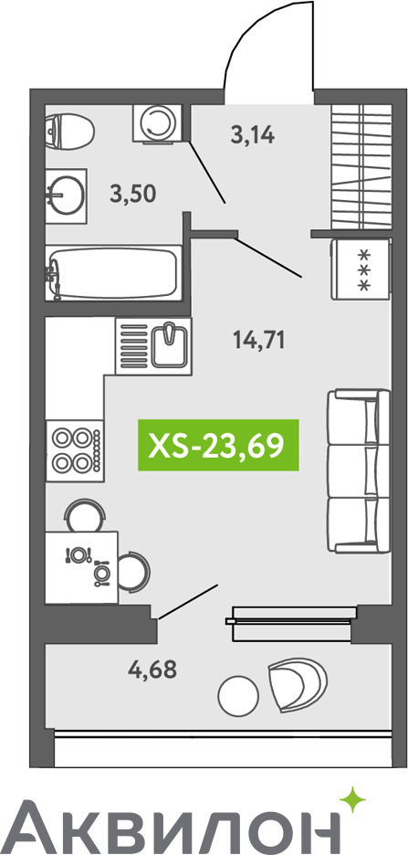 2-комнатная квартира в ЖК М_5 на 7 этаже в 1 секции. Сдача в 3 кв. 2025 г.