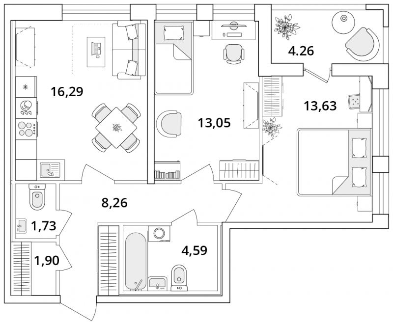 1-комнатная квартира (Студия) в ЖК М_5 на 9 этаже в 1 секции. Сдача в 3 кв. 2025 г.