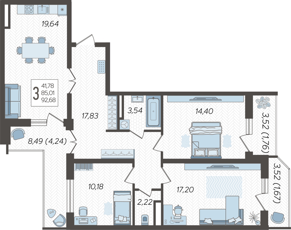 1-комнатная квартира (Студия) в ЖК М_5 на 4 этаже в 1 секции. Сдача в 3 кв. 2025 г.