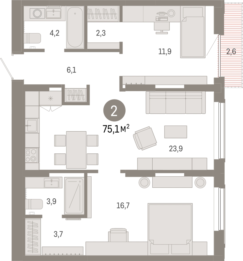 1-комнатная квартира в ЖК М_5 на 10 этаже в 1 секции. Сдача в 3 кв. 2025 г.