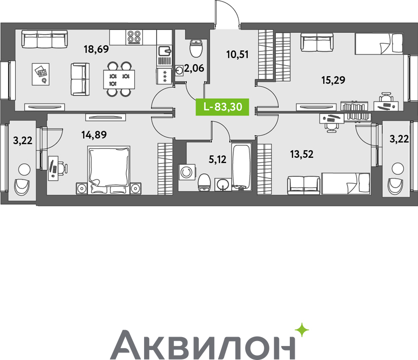 2-комнатная квартира с отделкой в ЖК Октябрьский на Туре на 13 этаже в 6 секции. Сдача в 2 кв. 2026 г.