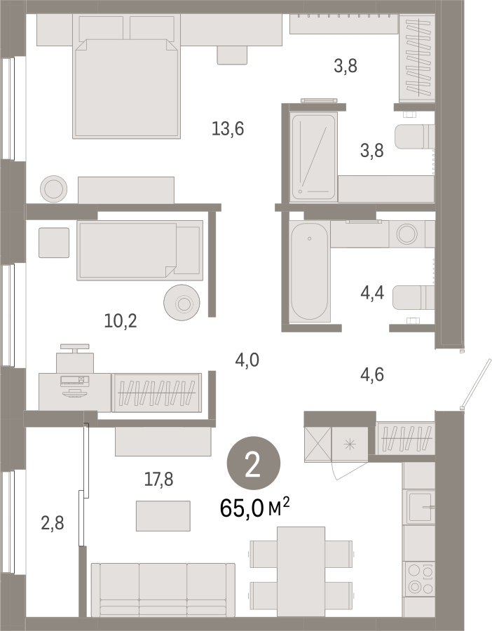3-комнатная квартира с отделкой в ЖК Октябрьский на Туре на 16 этаже в 2 секции. Сдача в 2 кв. 2025 г.