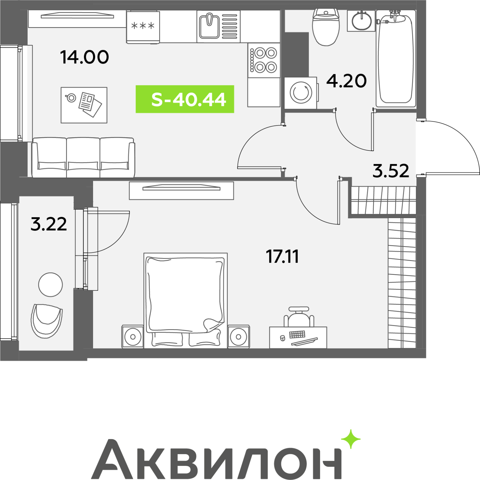 2-комнатная квартира в ЖК М_5 на 6 этаже в 1 секции. Сдача в 2 кв. 2025 г.