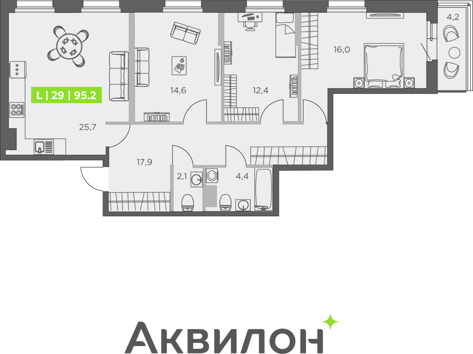 2-комнатная квартира с отделкой в ЖК Октябрьский на Туре на 3 этаже в 1 секции. Сдача в 1 кв. 2026 г.