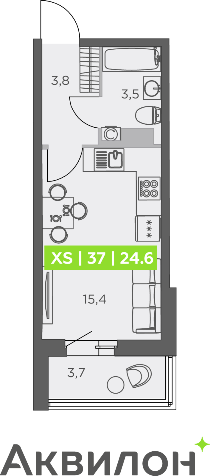 1-комнатная квартира (Студия) с отделкой в ЖК Октябрьский на Туре на 17 этаже в 2 секции. Сдача в 2 кв. 2025 г.
