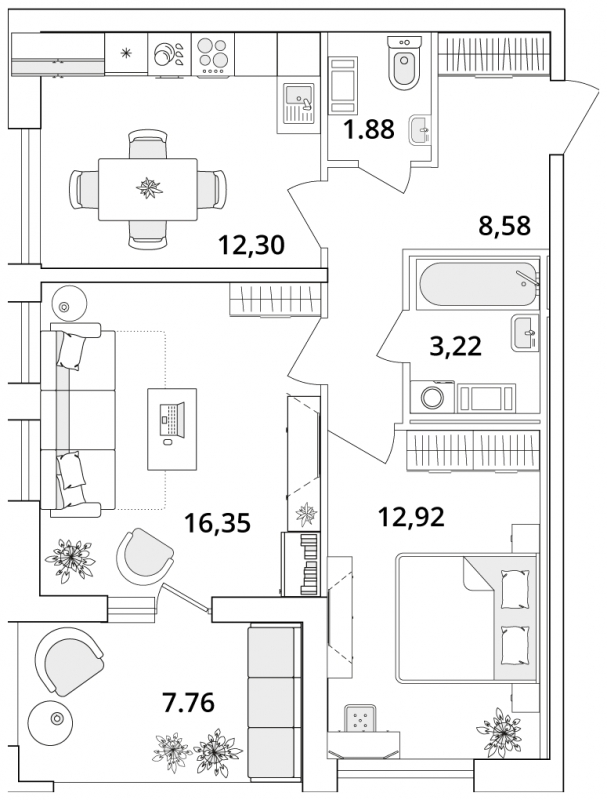 2-комнатная квартира с отделкой в ЖК Октябрьский на Туре на 9 этаже в 6 секции. Сдача в 2 кв. 2026 г.