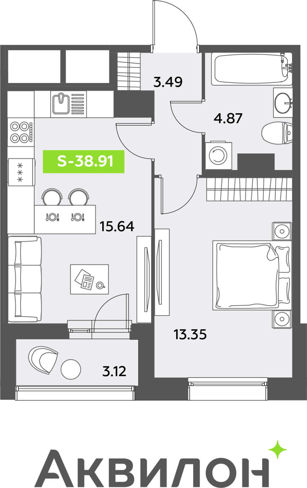 2-комнатная квартира с отделкой в ЖК Октябрьский на Туре на 1 этаже в 3 секции. Сдача в 1 кв. 2026 г.