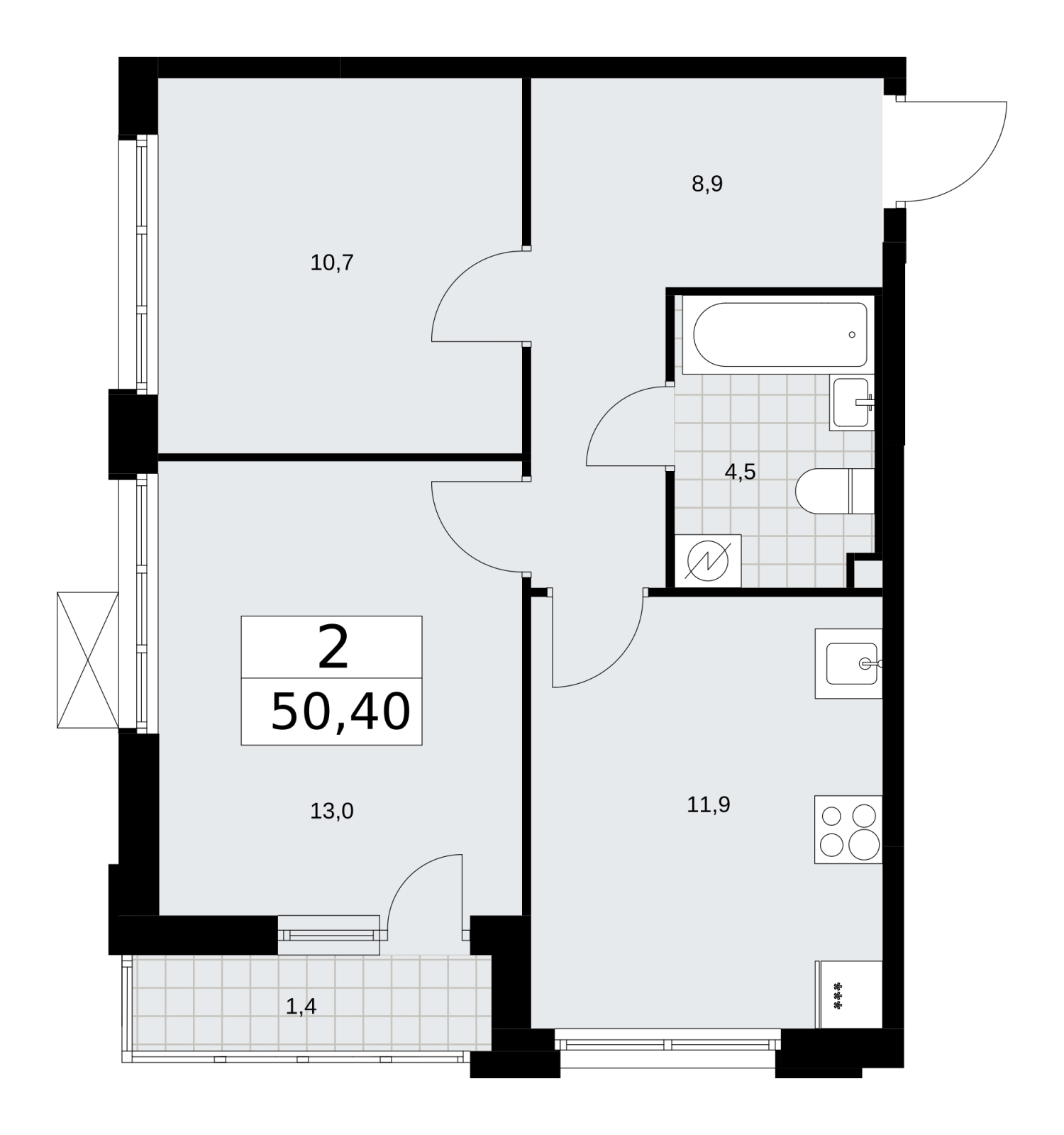 2-комнатная квартира в ЖК Скандинавия на 2 этаже в 4 секции. Сдача в 3 кв. 2025 г.