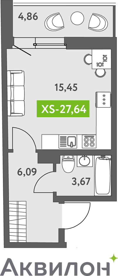 2-комнатная квартира в ЖК Дзен-кварталы на 2 этаже в 6 секции. Сдача в 1 кв. 2026 г.