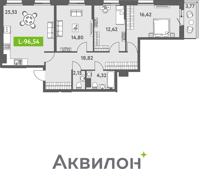 2-комнатная квартира с отделкой в ЖК Октябрьский на Туре на 1 этаже в 2 секции. Сдача в 1 кв. 2026 г.