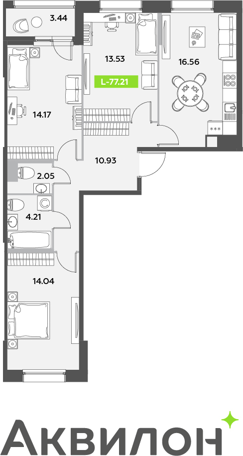1-комнатная квартира с отделкой в ЖК Октябрьский на Туре на 2 этаже в 4 секции. Сдача в 1 кв. 2026 г.
