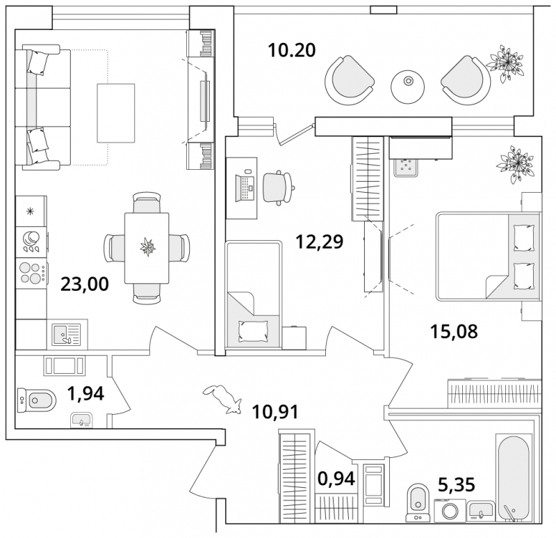 2-комнатная квартира с отделкой в ЖК Октябрьский на Туре на 6 этаже в 6 секции. Сдача в 1 кв. 2026 г.