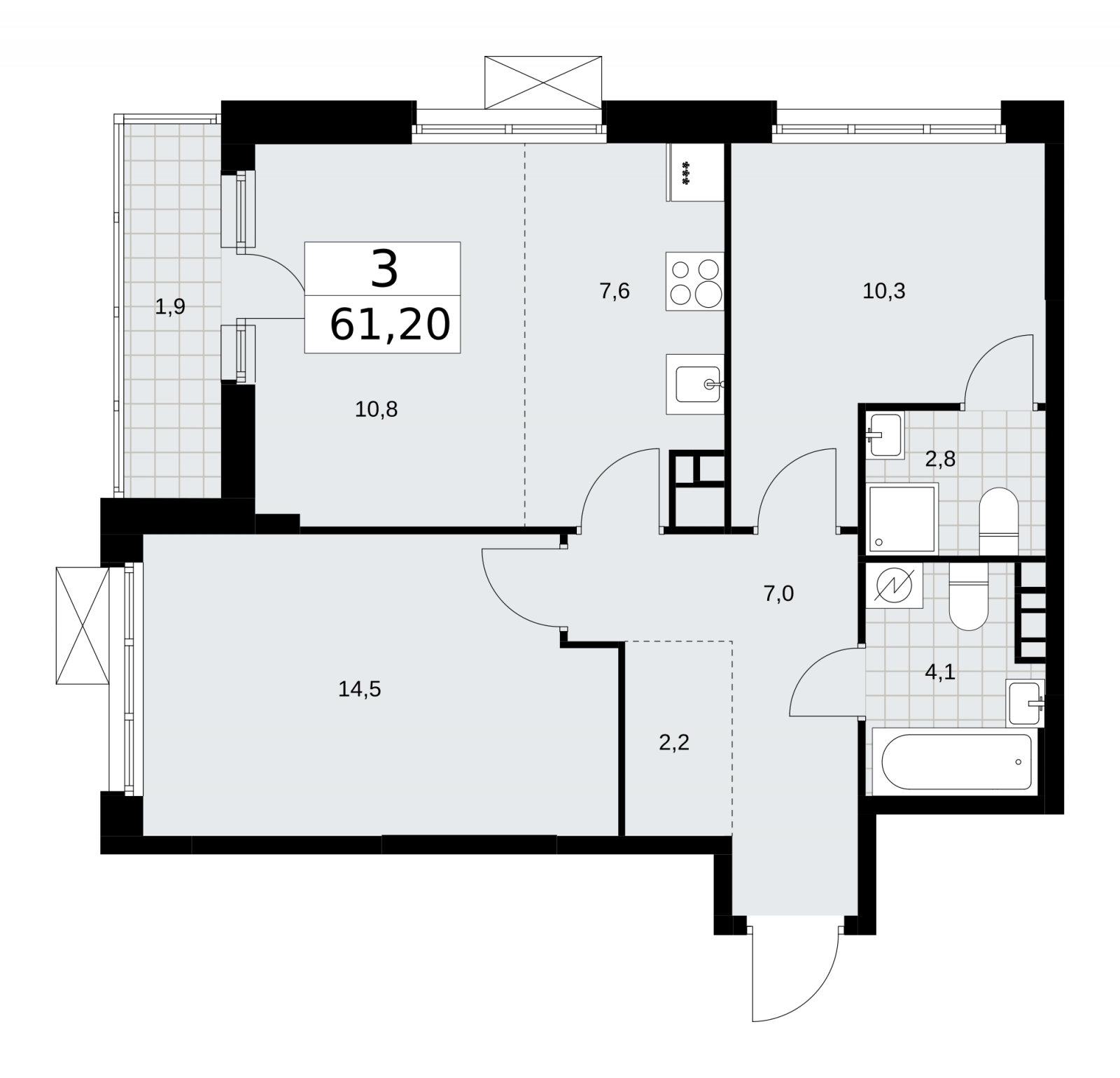 3-комнатная квартира в ЖК Скандинавия на 12 этаже в 4 секции. Сдача в 3 кв. 2025 г.