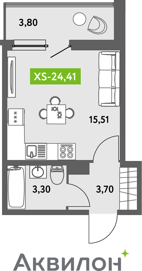 1-комнатная квартира (Студия) с отделкой в ЖК Октябрьский на Туре на 20 этаже в 1 секции. Сдача в 2 кв. 2025 г.