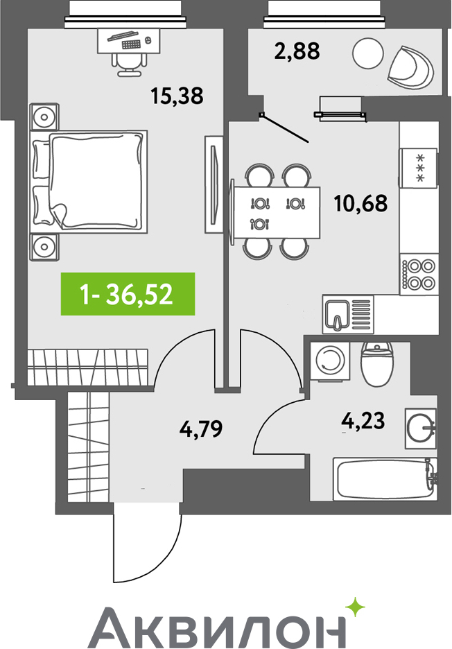 1-комнатная квартира с отделкой в ЖК Октябрьский на Туре на 5 этаже в 1 секции. Сдача в 1 кв. 2026 г.