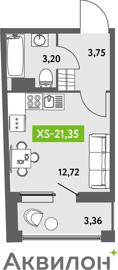 2-комнатная квартира в ЖК CUBE на 1 этаже в 1 секции. Сдача в 4 кв. 2024 г.