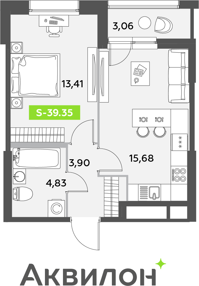 1-комнатная квартира (Студия) с отделкой в ЖК Октябрьский на Туре на 8 этаже в 2 секции. Сдача в 1 кв. 2026 г.