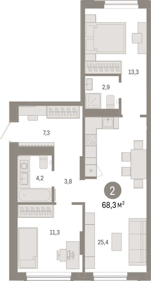 3-комнатная квартира с отделкой в ЖК Октябрьский на Туре на 8 этаже в 1 секции. Сдача в 2 кв. 2025 г.
