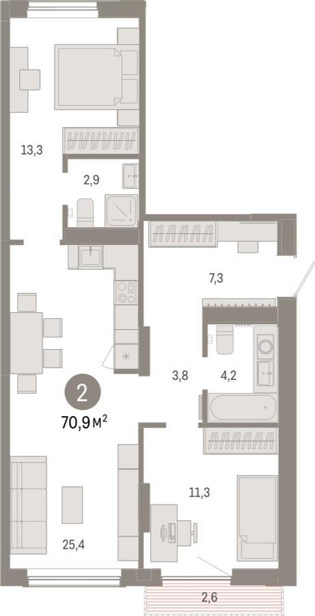 3-комнатная квартира с отделкой в ЖК Октябрьский на Туре на 5 этаже в 1 секции. Сдача в 2 кв. 2025 г.
