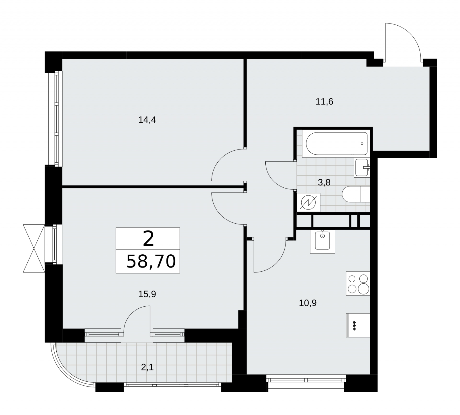 2-комнатная квартира в ЖК Скандинавия на 11 этаже в 3 секции. Сдача в 3 кв. 2025 г.